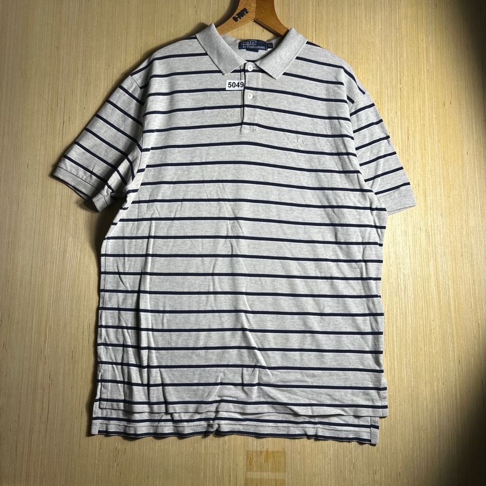 Vintage Polo Ralph Lauren Polo Shirt Mens XL Grey 90s Striped Short Sleeve